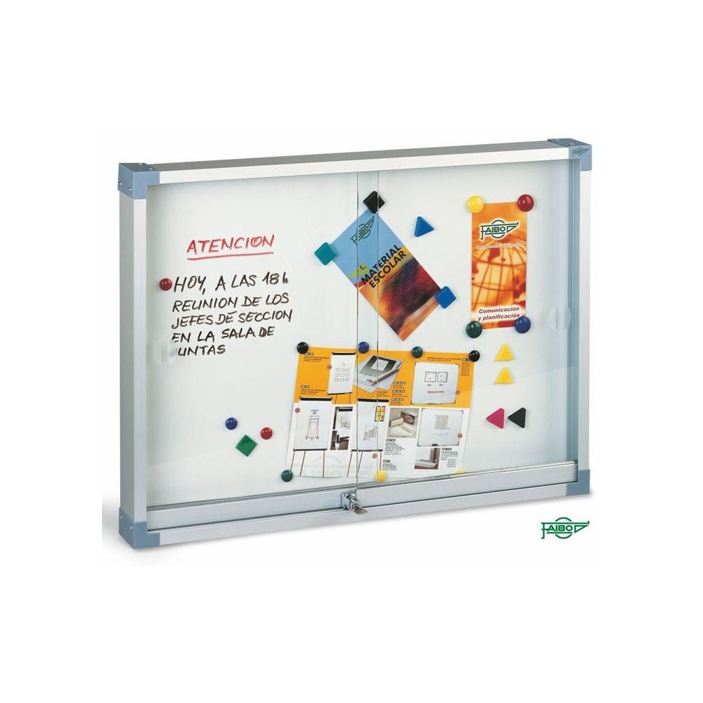TABLEAU VITRINE  BLANC MAGNETIQUE FAIBO AVEC PORTE EN VERRE 80 X 100 CM
