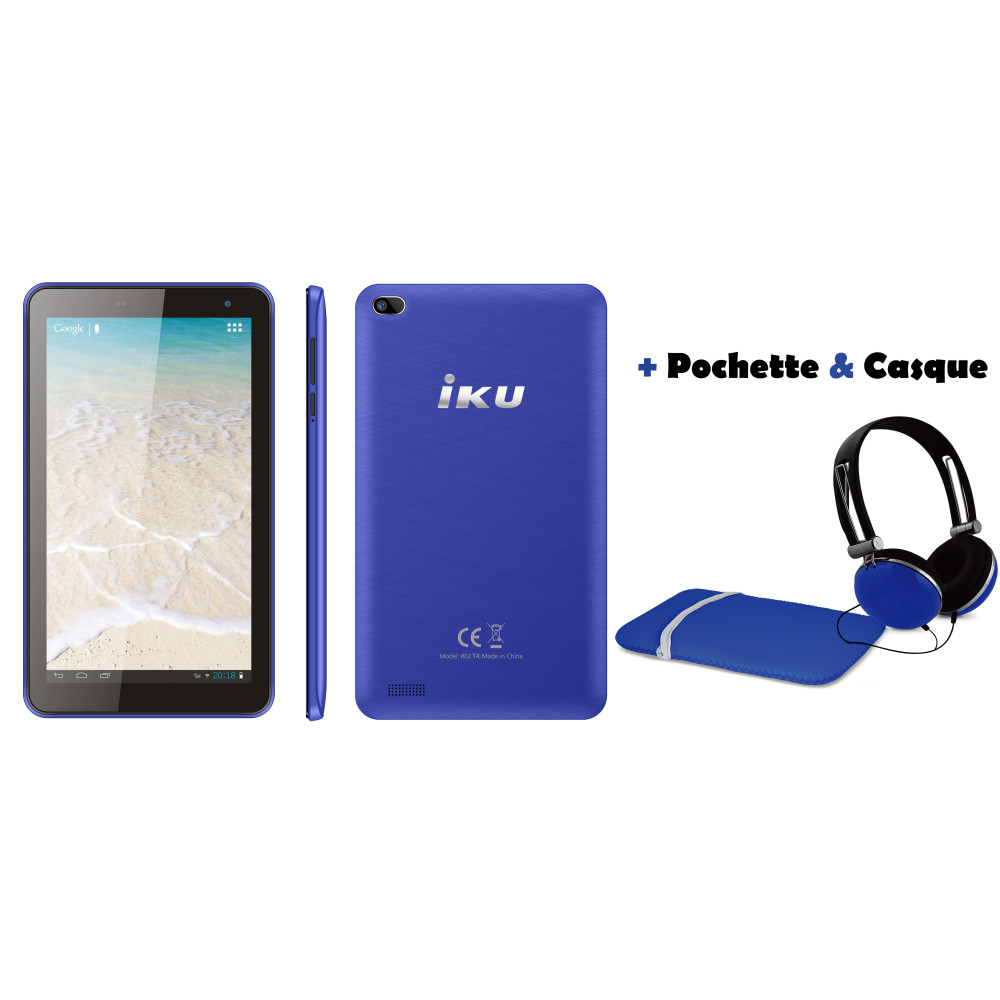Tablette Iku T4 / 7" / 3G / Bleu + Pochette + Casque