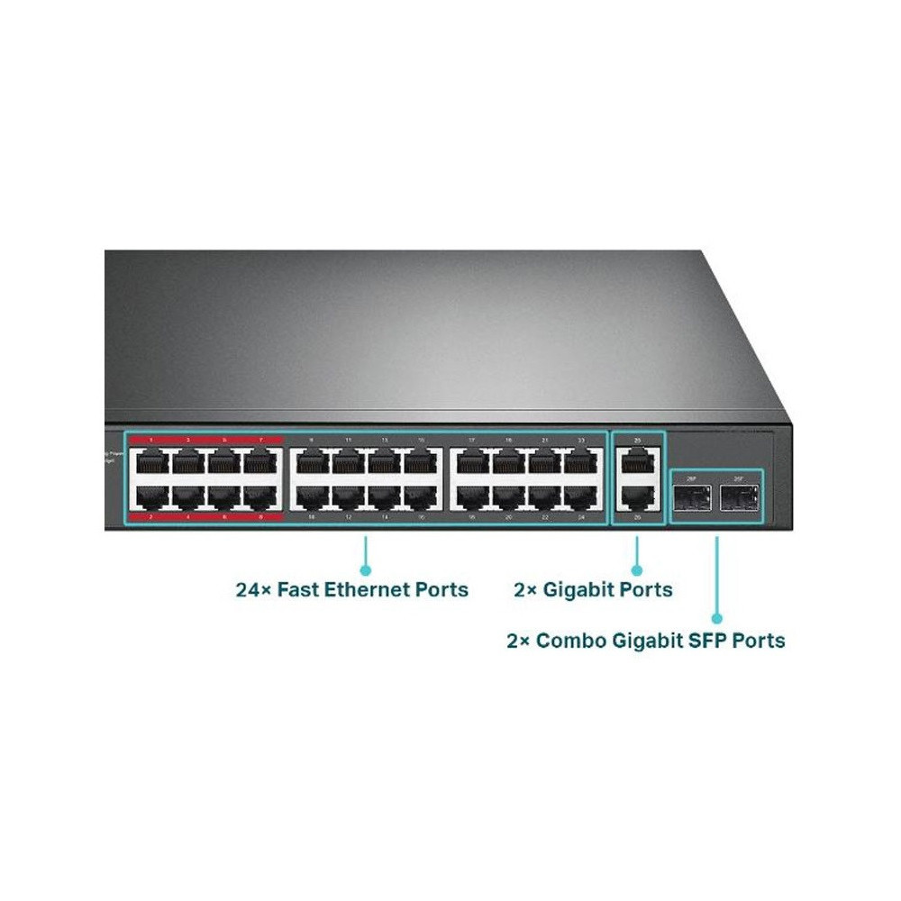 Switch TP-LINK 24 ports PoE 10/100 Mbps + 2 ports Gigabit + 2 Ports SFP