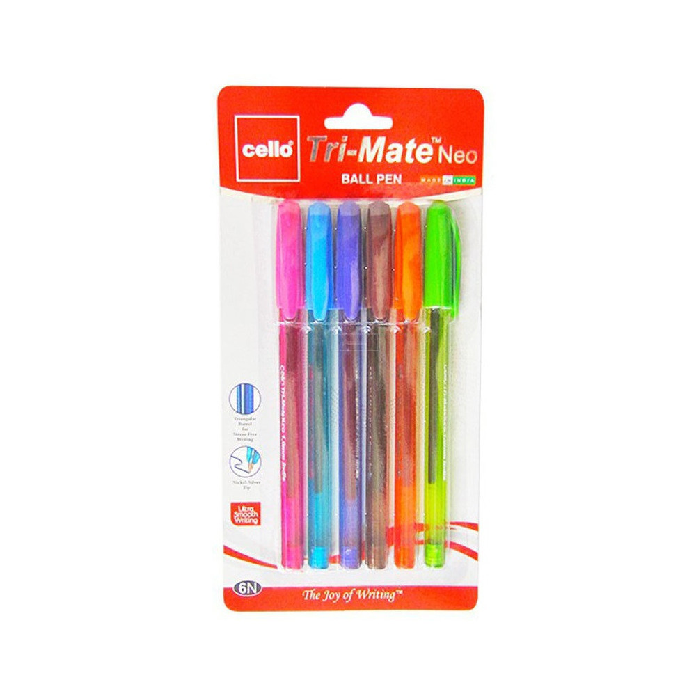 Pack de 6 Stylos à Bille BIC Cello Tri Mat Neo - Assorti