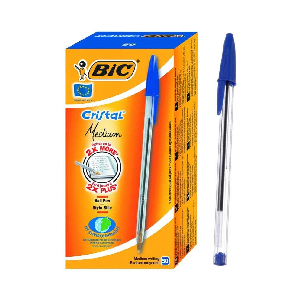 Pack de 50 Stylo à bille Cristal Medium BIC / Bleu