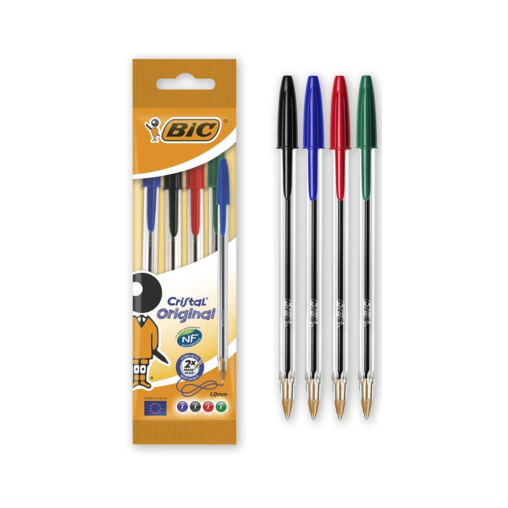 4x Stylos à bille BIC Cristal Medium 1mm / 4 Couleurs