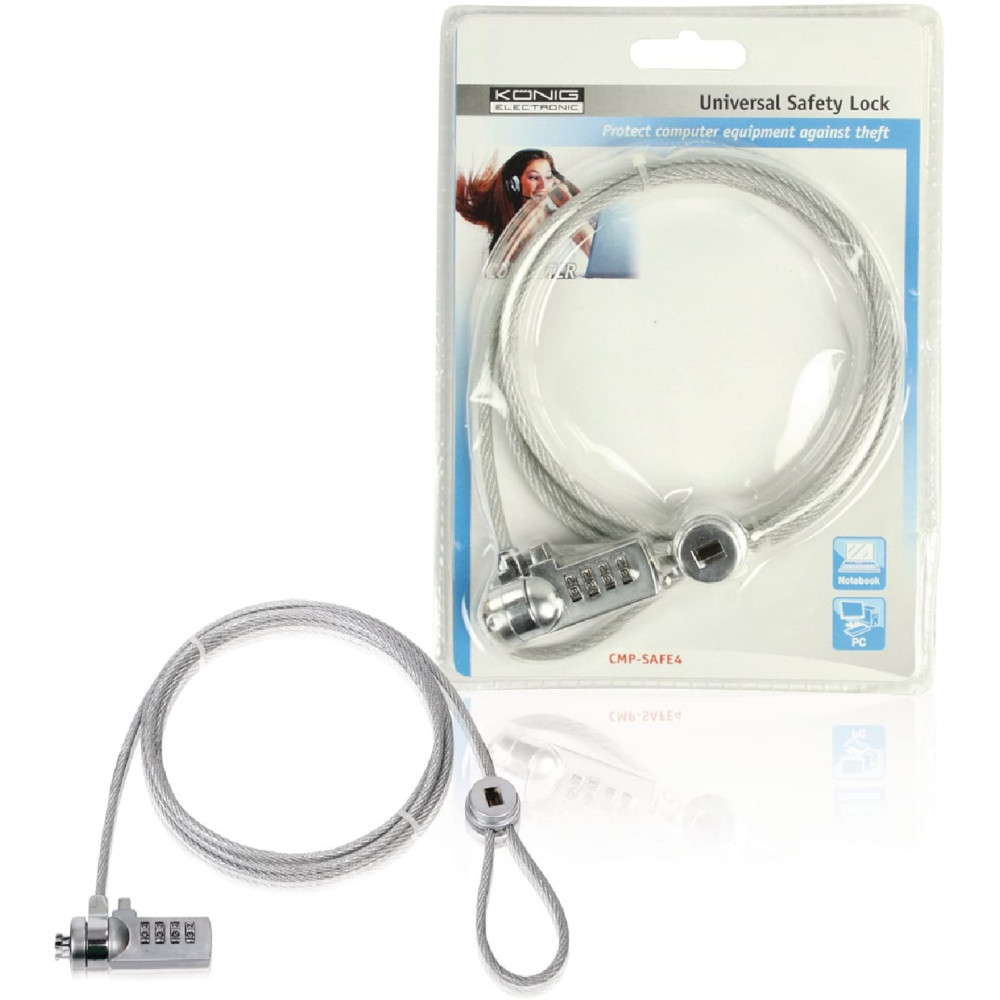 Cable antivol König Pour ordinateur portable Chiffre Metal / 1.8 m / Argent
