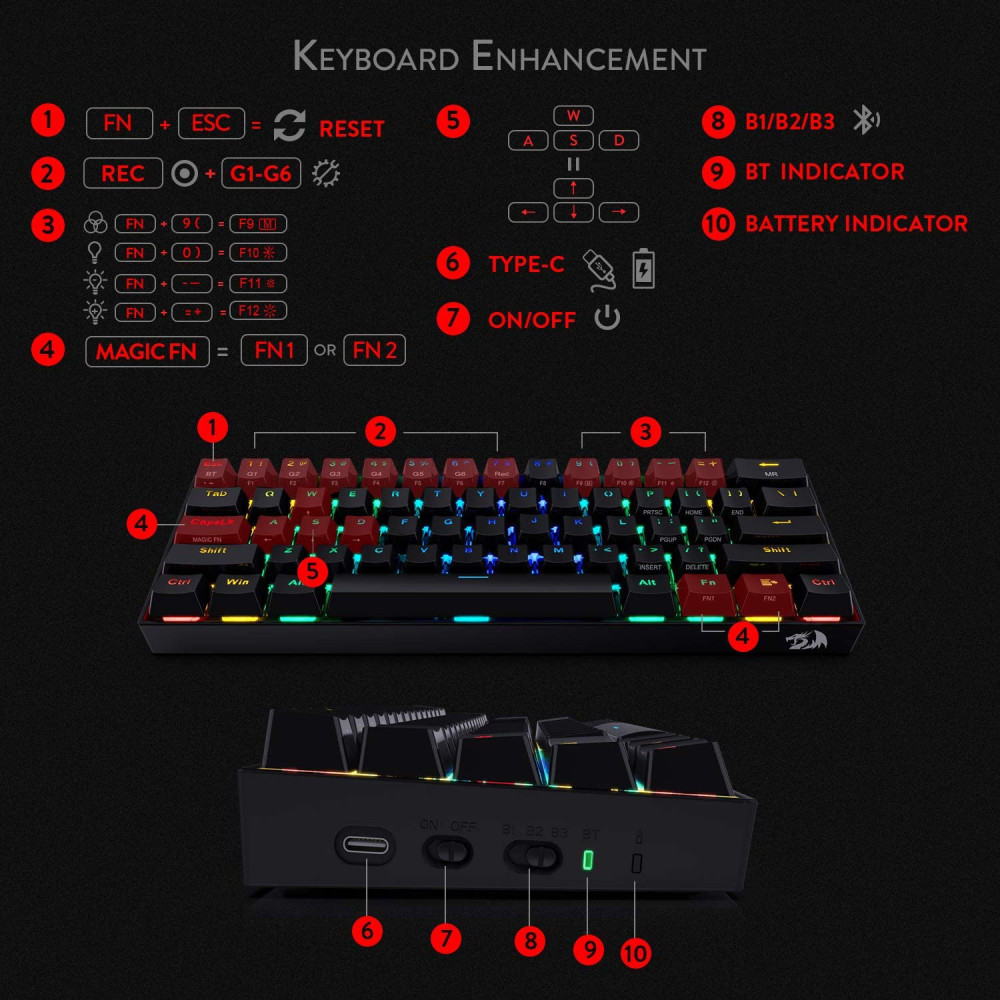Clavier Mecanique Gaming Redragon Draconic K530 RGB - Brown Switch