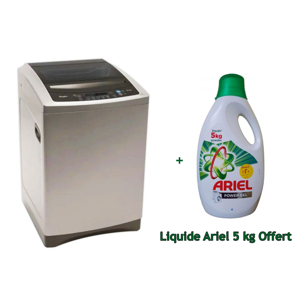 Machine à laver Automatique Top Load Whirlpool WTL1300 / 13 Kg / Silver + Liquide Ariel 5Kg Offert