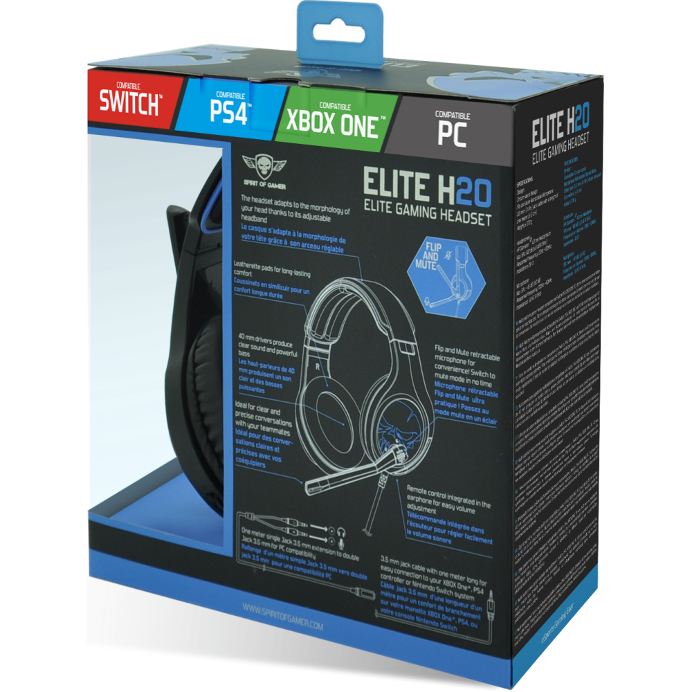 Casque SPIRIT OF GAMER ELITE H20 avec Microphone - Multiplateforme / Noir