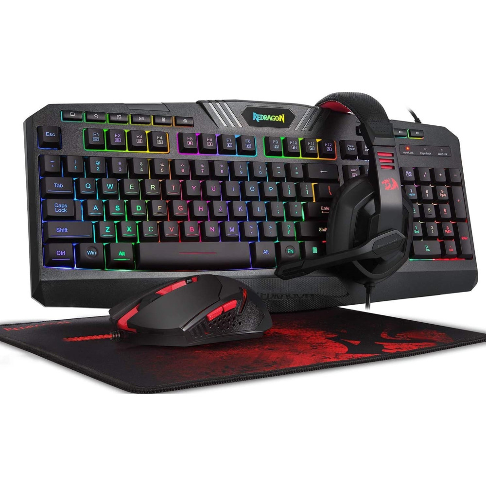 Pack Gaming REDRAGON 4 EN1 RGB: Clavier + Souris + Tapis + Casque