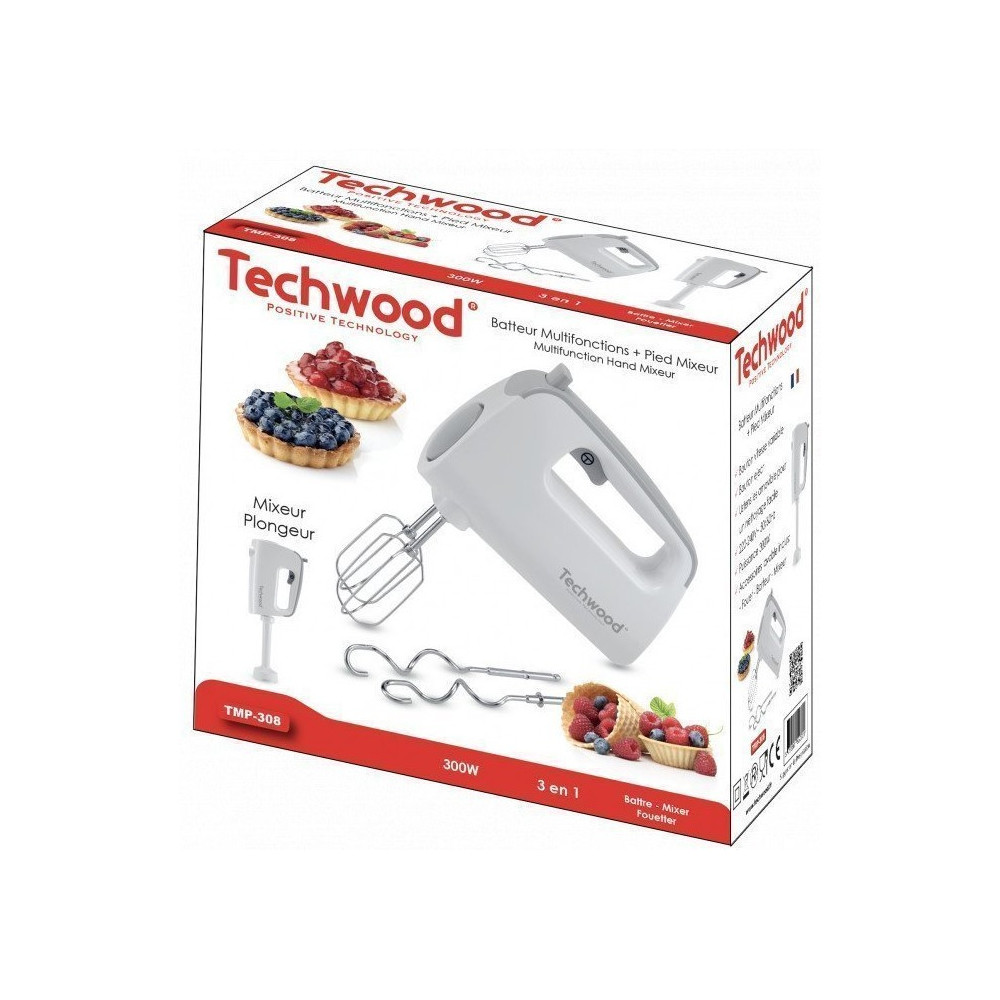 BATTEUR + PIED MIXEUR TECHWOOD TMP-308 /Blanc