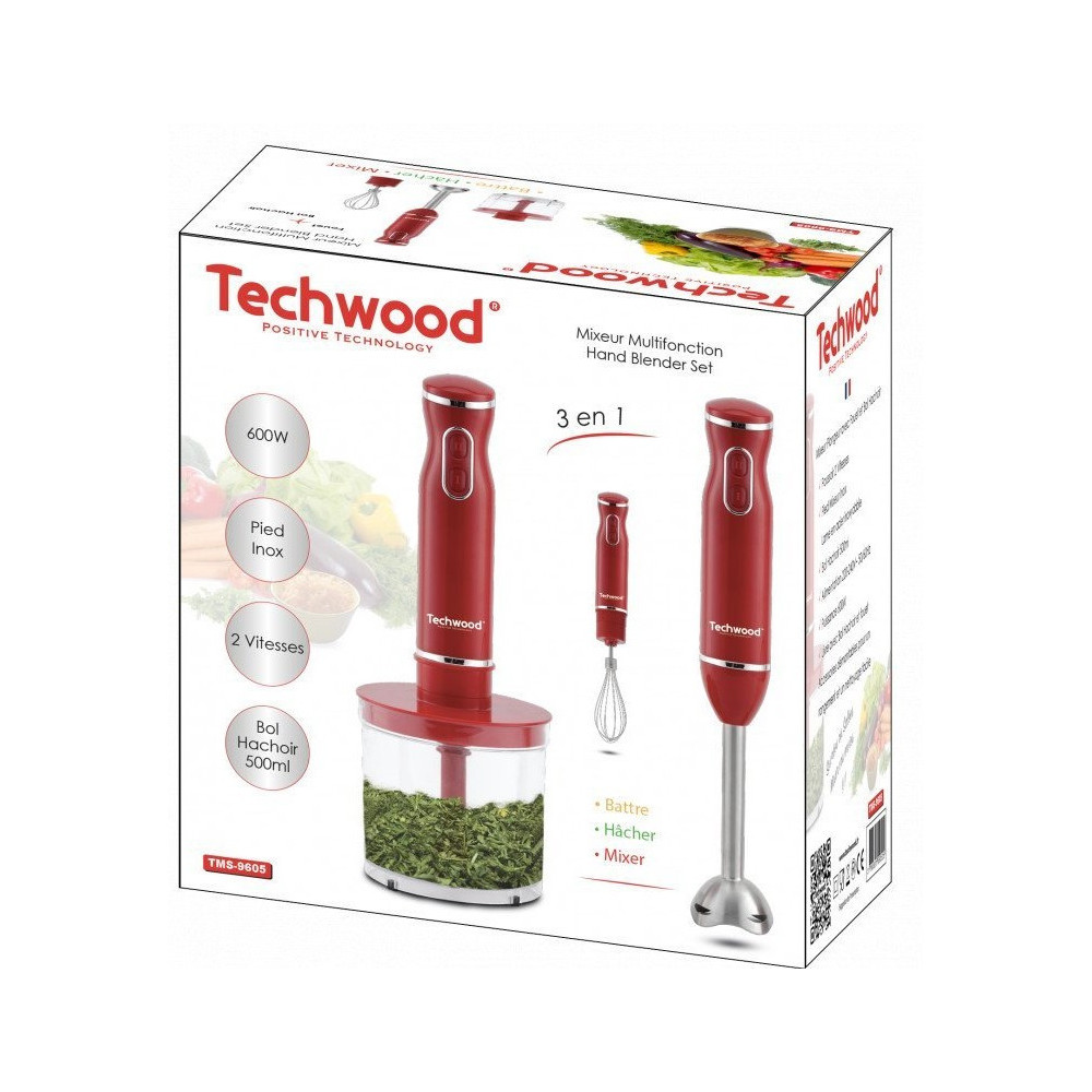 Mixeur Plongeant 3 en 1 Techwood TMS-9605 /Rouge