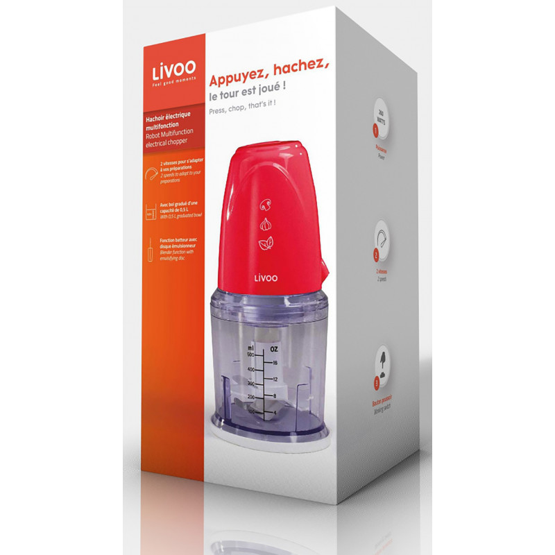 HACHOIR ÉLECTRIQUE MULTIFONCTION LIVOO / 260 W / ROUGE