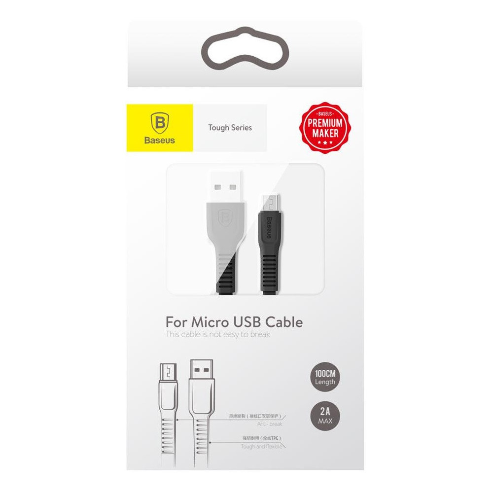 Câble USB Baseus Tough Vers Micro USB / 1M / 2A / Noir