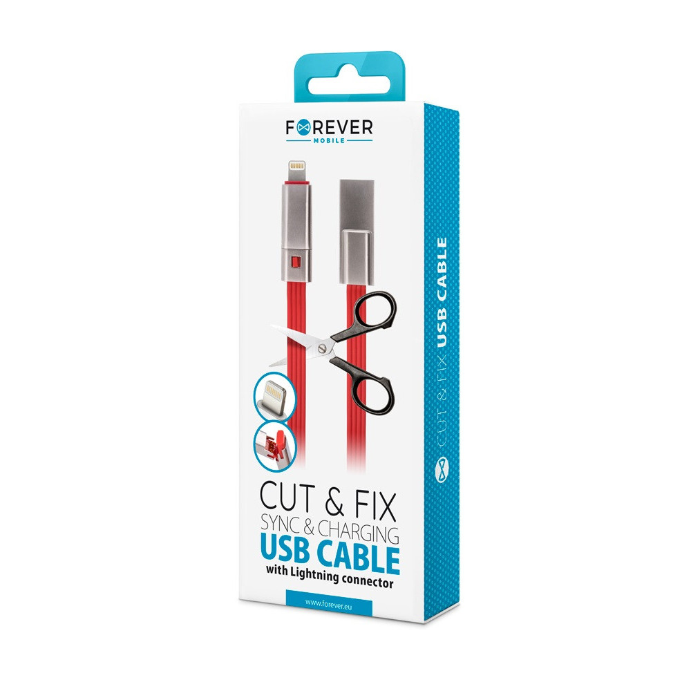 Câble USB réparable Forever Cut & Fix Vers Lightning / 1.5A / 1.5m / Rouge