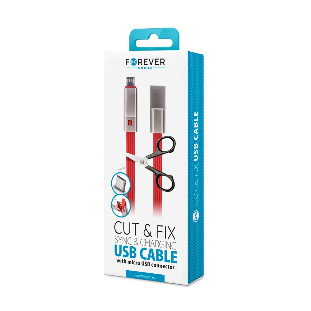 Câble USB réparable Forever Cut & Fix Vers Micro USB / 1.5A / 1.5m / Rouge