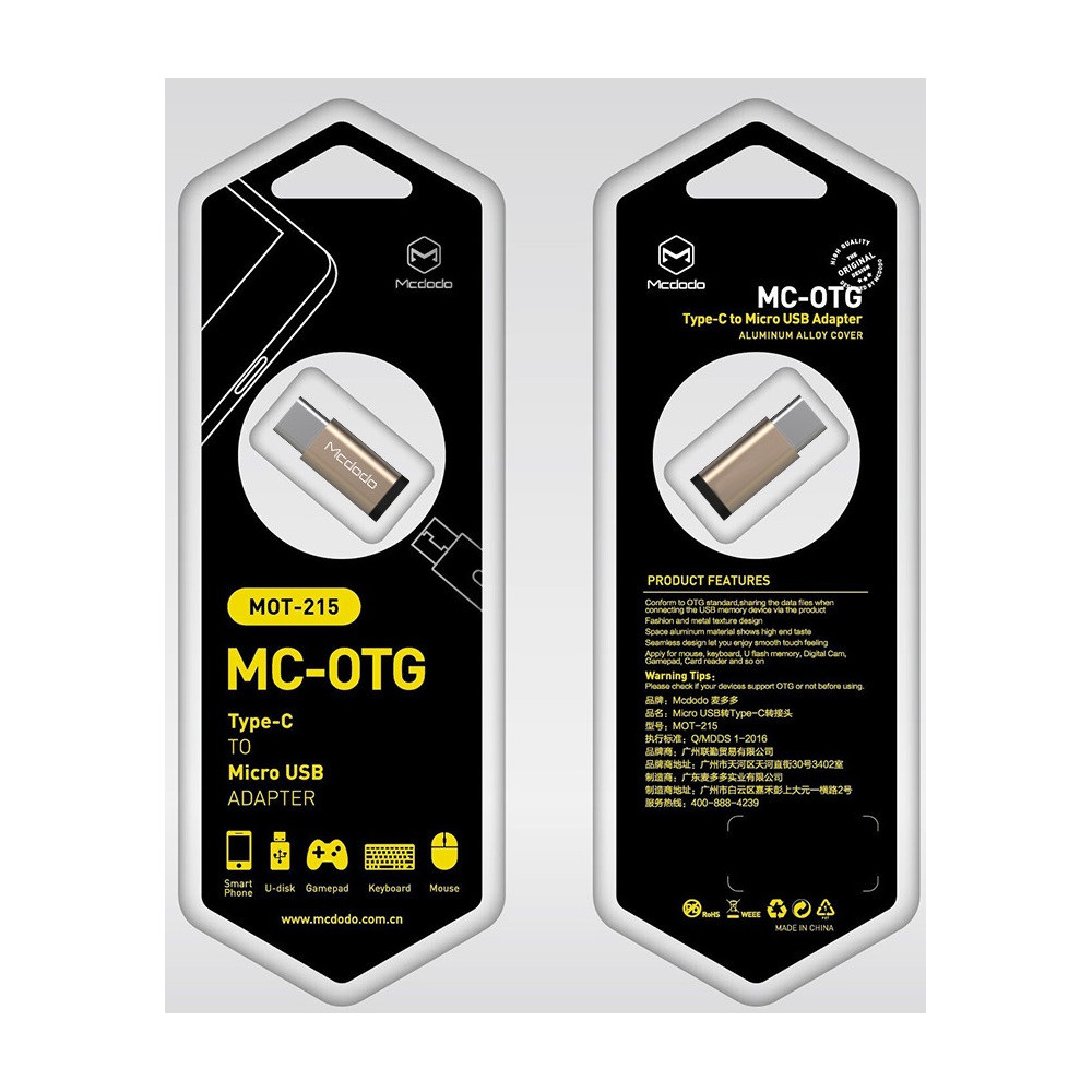 Adaptateur MCdodo micro-USB vers USB type-C / Gold