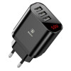 Chargeur mural Baseus Mirror Lake avec écran 3 Ports USB / 3.4A / Noir