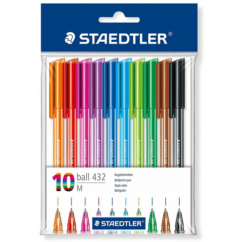 Pack de 10 Stylo à bille Ball 432 Couleurs Assorties