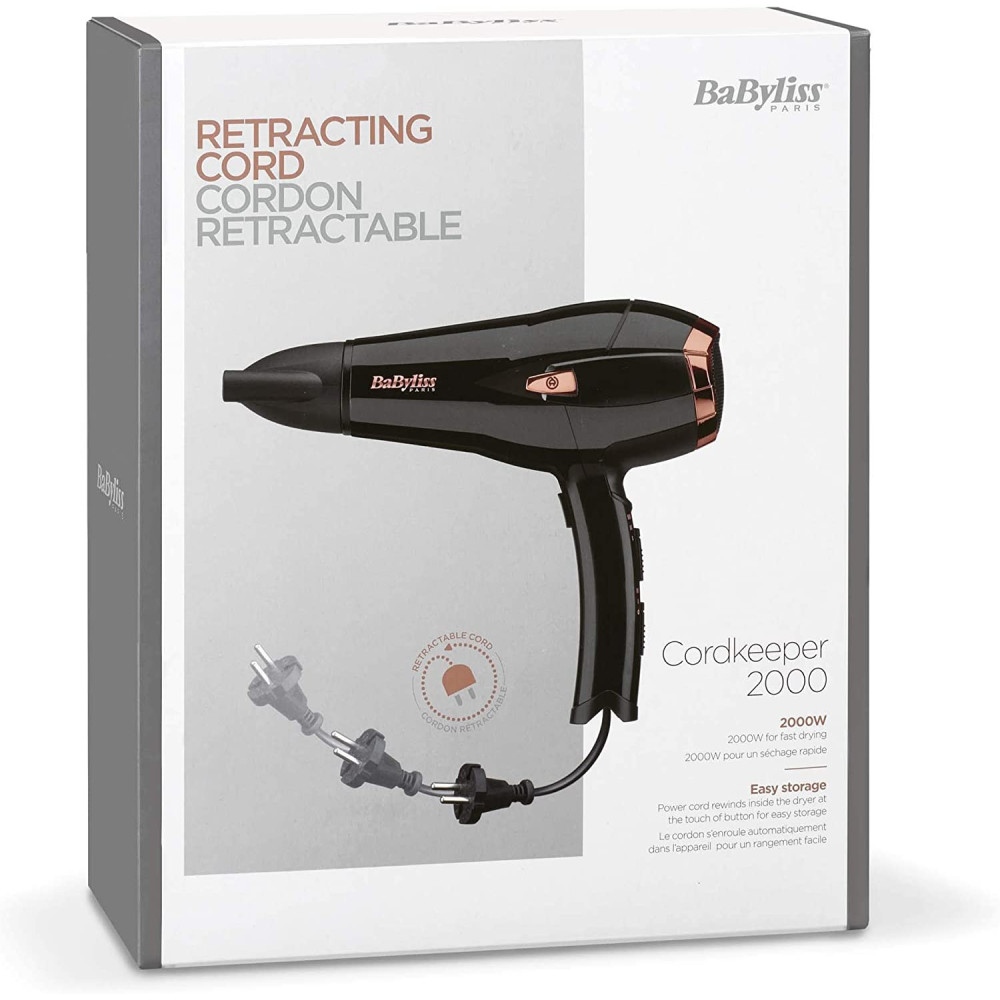 Sèche-cheveux BaByliss Cordkeeper avec Technologie Ionique et Cordon D373E / 2000 W