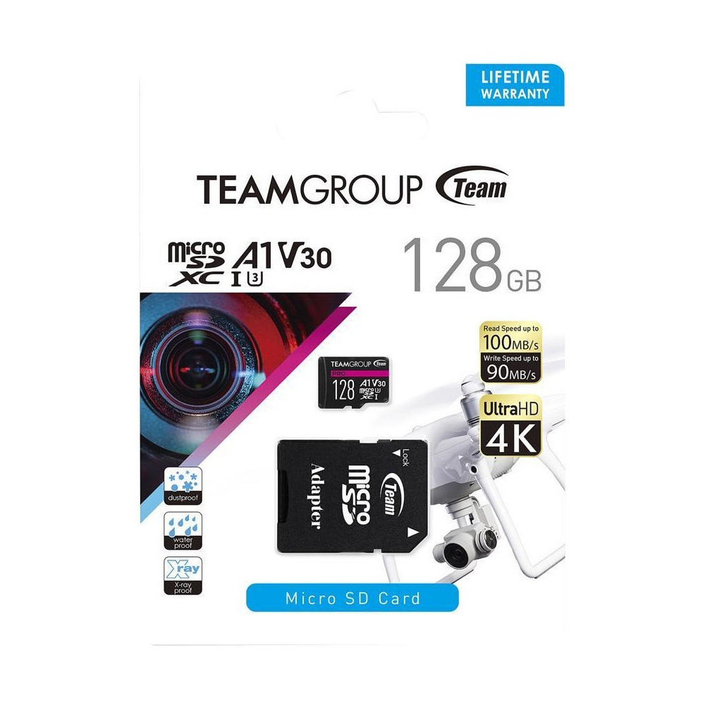 Carte Mémoire TeamGroup Micro SDXC Pro V30 U3 128 Go avec Adaptateur