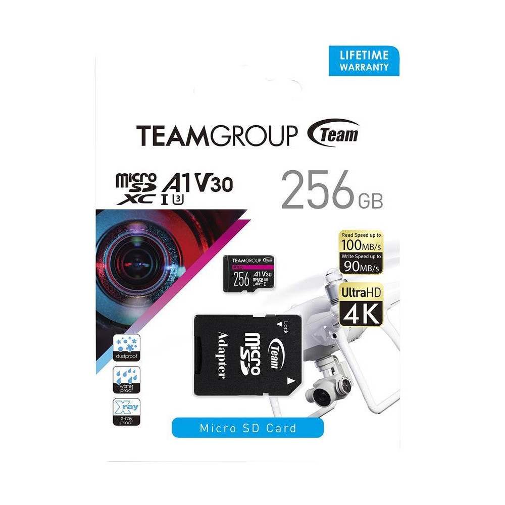 Carte Mémoire TeamGroup Micro SDXC Pro V30 U3 256 Go avec Adaptateur