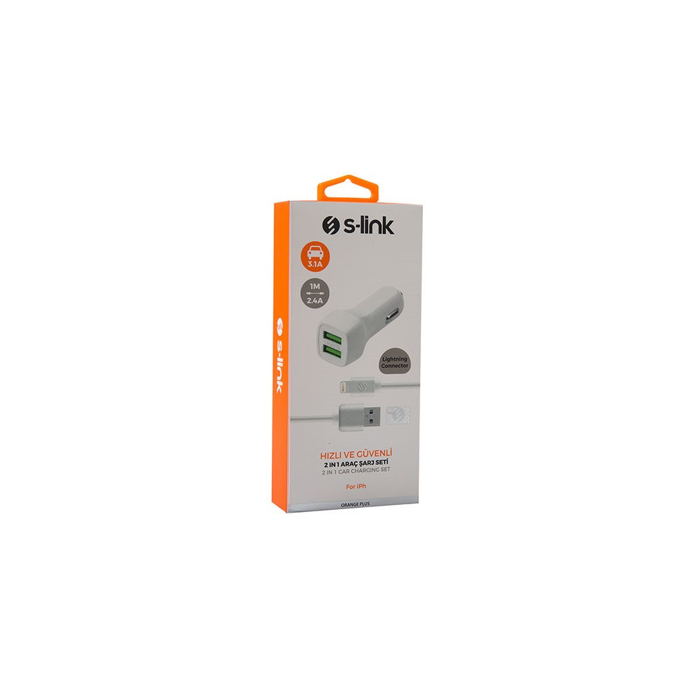 Chargeur Allume Cigare S-Link AC30B 2.1A avec câble lightning pour iPhone