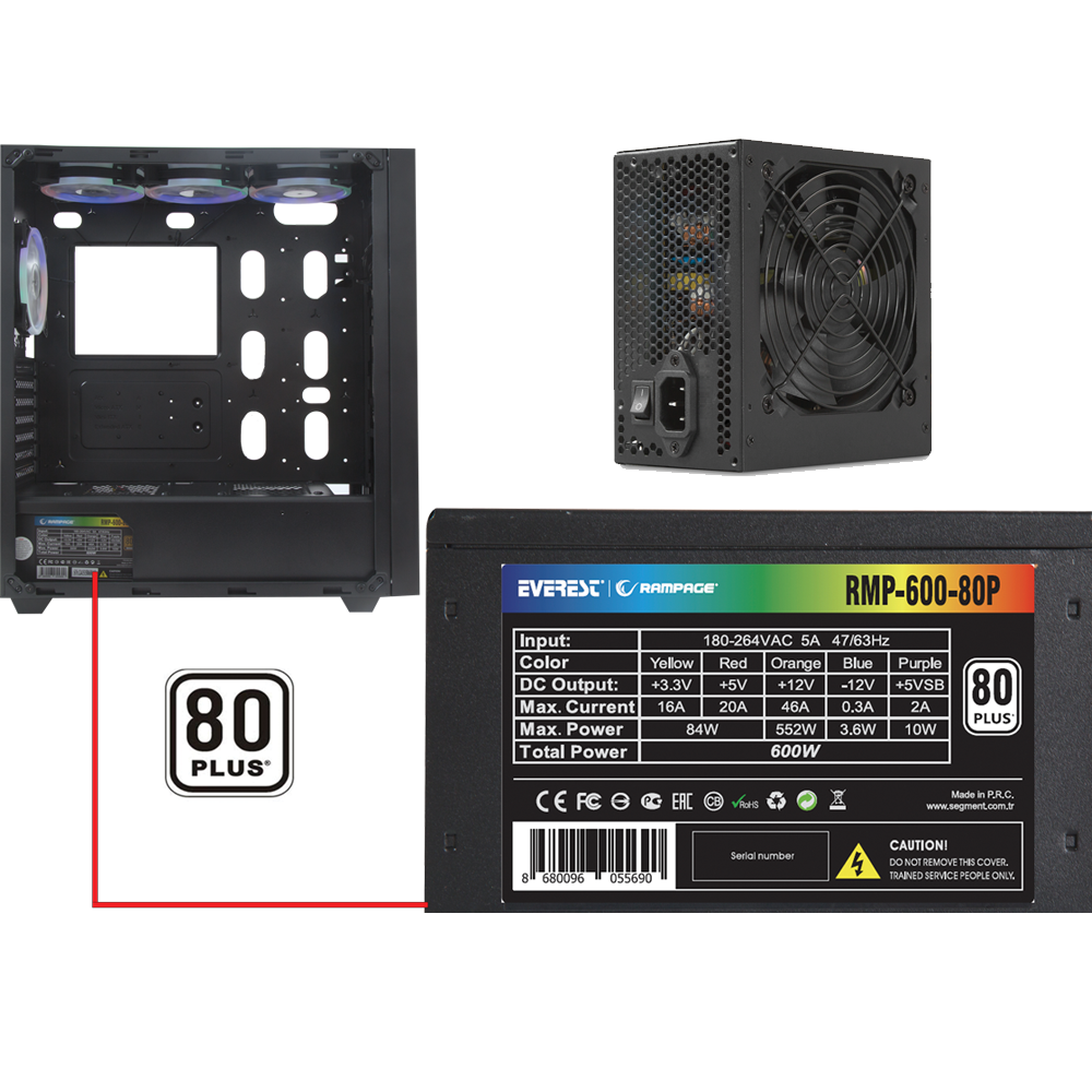 Boitier Gamer Rampage Alpha-X avec Alimentation 600W 80Plus Bronze