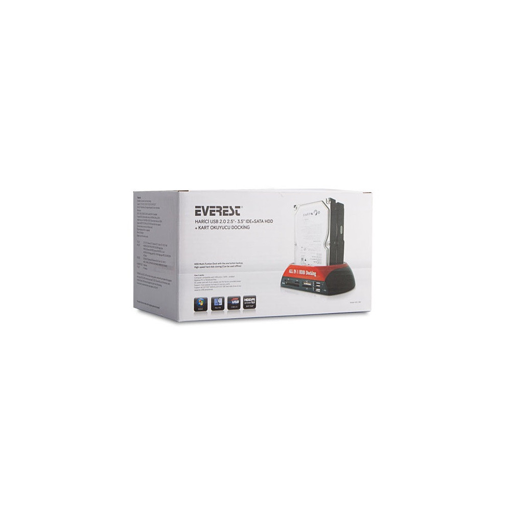 Boîtier Disque Dur Externe Everest HDC-385 2.5 & 3.5 Usb 2.0 IDE + SATA HDD + Station d'accueil pour lecteur de carte
