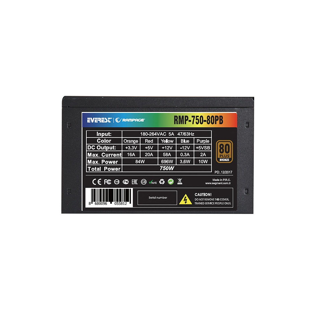 Boite Alimentation Rampage RMP-750-80PB / 750W / 80 Plus Bronze
