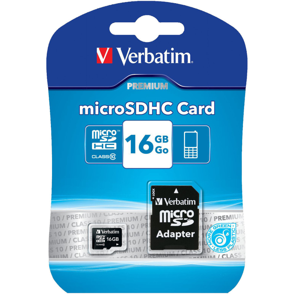 Carte mémoire Verbatim micro SDHC Class 10 avec Adaptateur / 16 Go