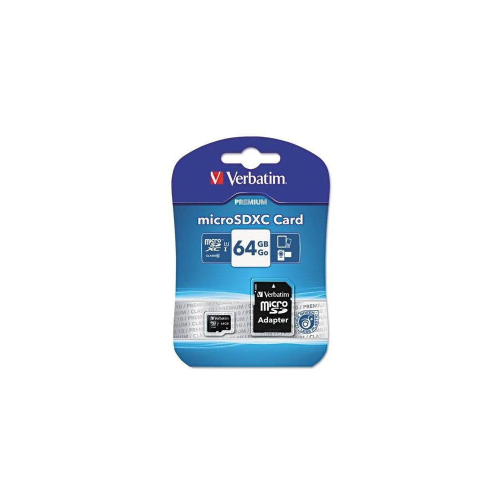 Carte mémoire Verbatim micro SDHC Class 10 avec Adaptateur / 64 Go