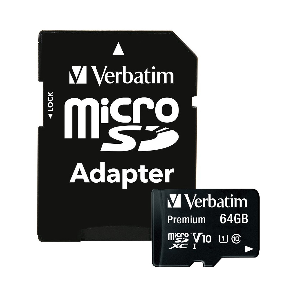 Carte mémoire Verbatim micro SDHC Class 10 avec Adaptateur / 64 Go