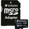 Carte mémoire Verbatim micro SDHC Class 10 avec Adaptateur / 64 Go