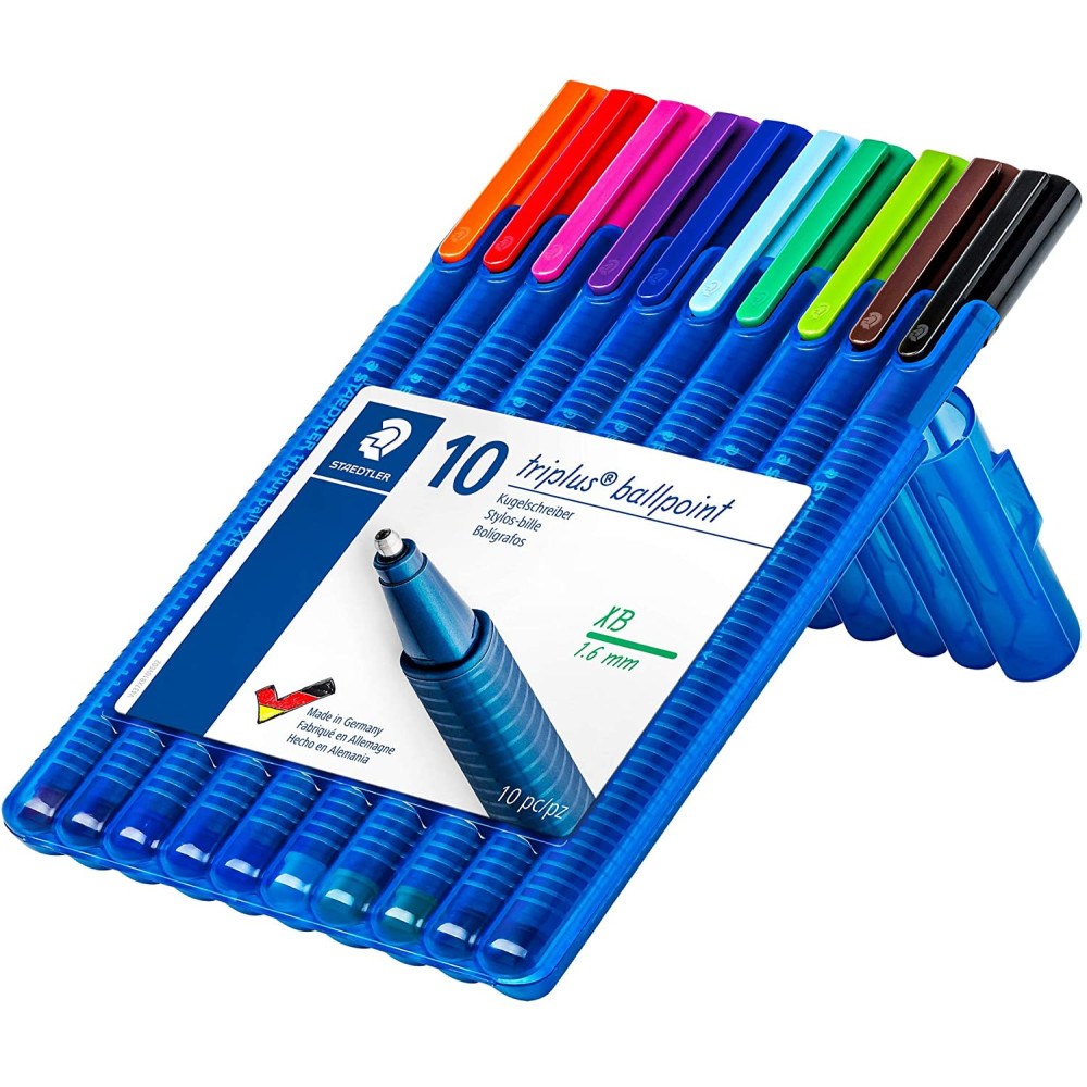 Box 10 Stylo à bille STAEDTLER Triplus chevalet 337 couleurs assorties