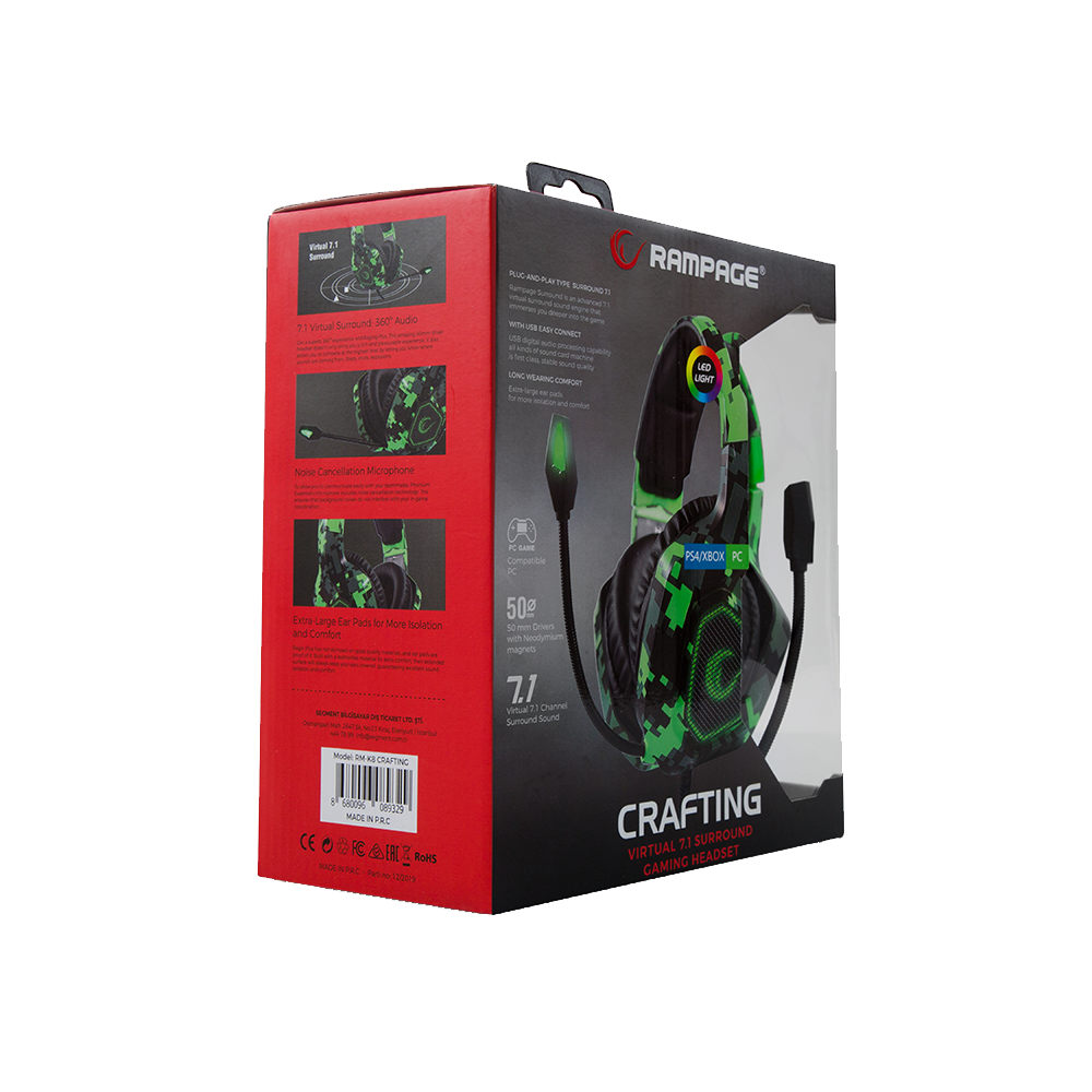 Casque Micro USB Gaming Rampage Crafting Camouflage RM-K8 / PC et PS4 / Surround 7.1