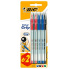Lot de 8 Stylos bille BIC Cristal Grip  / Moyen 1.0mm / Assortis
