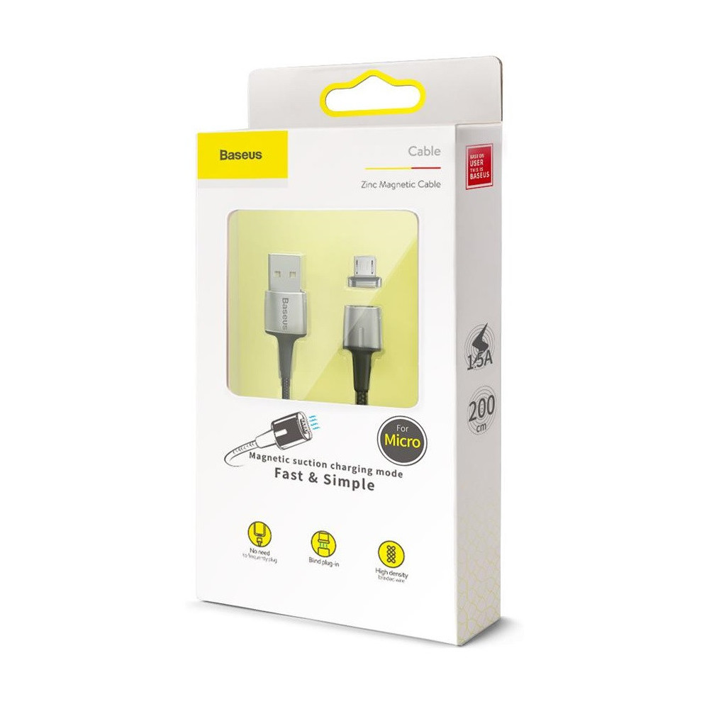 Câble magnétique USB Baseus Zinc Vers Micro USB / 1.5A / 2m / Noir