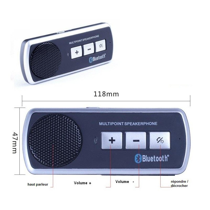 Kit main libre pour voiture Bluetooth / Noir & Blanc