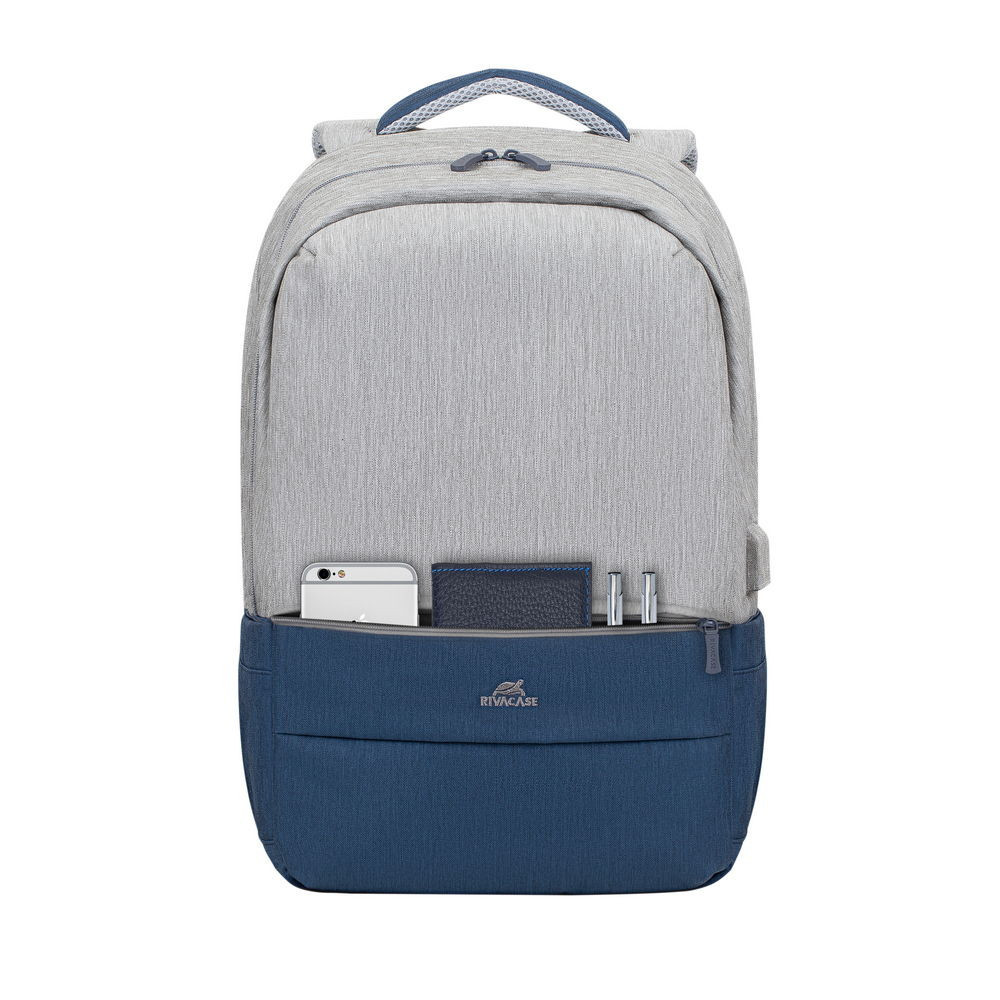 Sac à dos antivol pour pc portable 17.3" RivaCase 7567 / Gris et Bleu