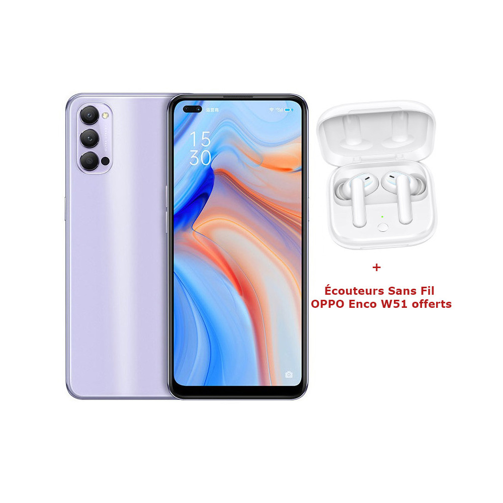Téléphone Portable Oppo Reno 4 / 4G / Double SIM / Violet + Écouteurs Sans Fil OPPO Enco W51 offerts