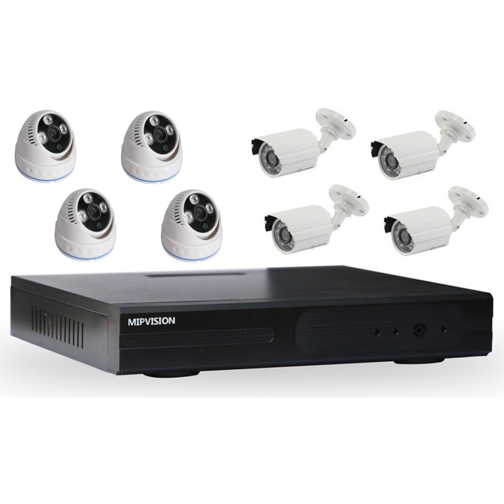 Kit DVR AHD 8 canaux + 4 Caméras Dôme + 4 Caméras Externes 2MP