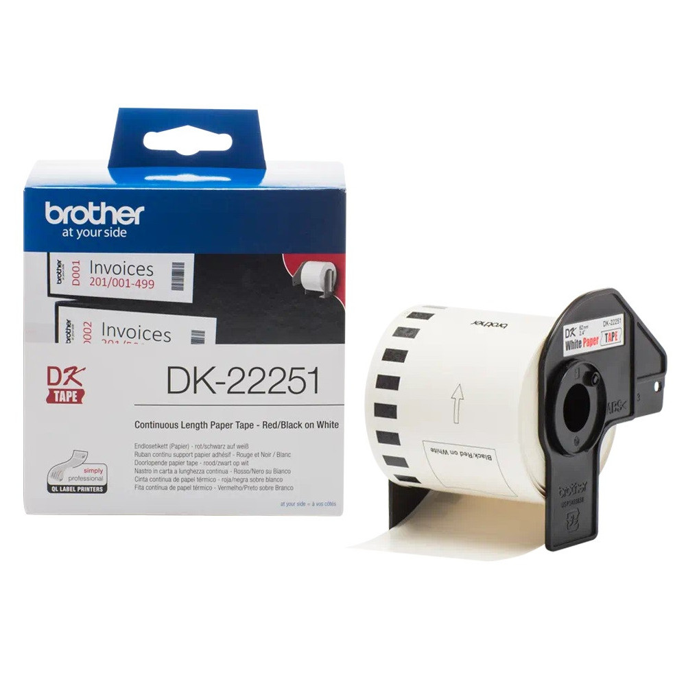 Rouleau de papier continu Brother DK-22251 Original / Noir et Rouge sur Blanc
