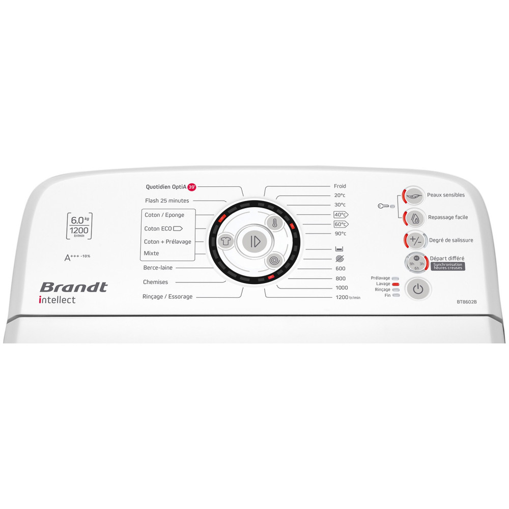 Lave linge TopLoad Brandt Intellect BT6802B / 6KG / Blanc + LILAS POUDRE MACHINE 5 KG