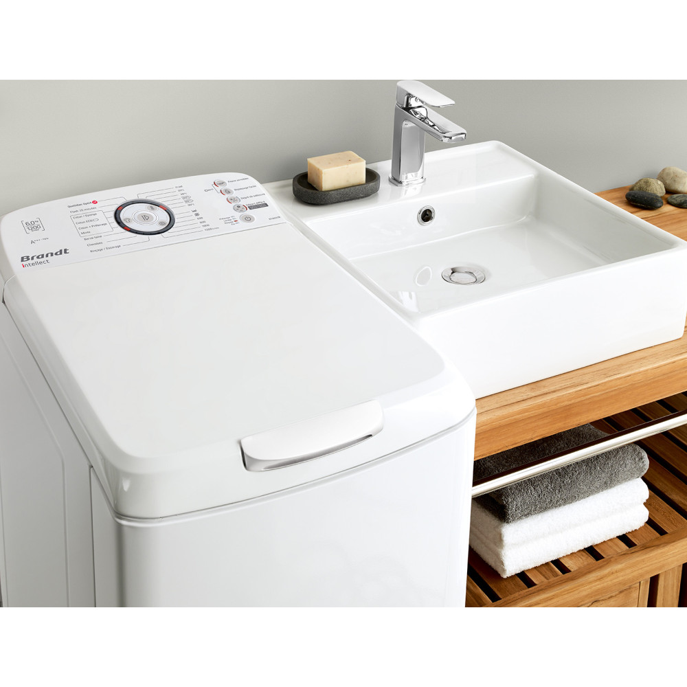 Lave linge TopLoad Brandt Intellect BT6802B / 6KG / Blanc + LILAS POUDRE MACHINE 5 KG