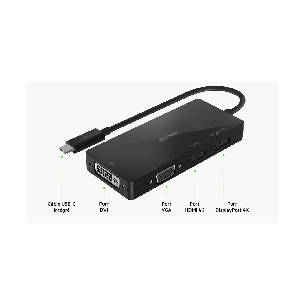 Adaptateur vidéo 4K Belkin USB Type C vers HDMI, VGA, DisplayPort et DVI