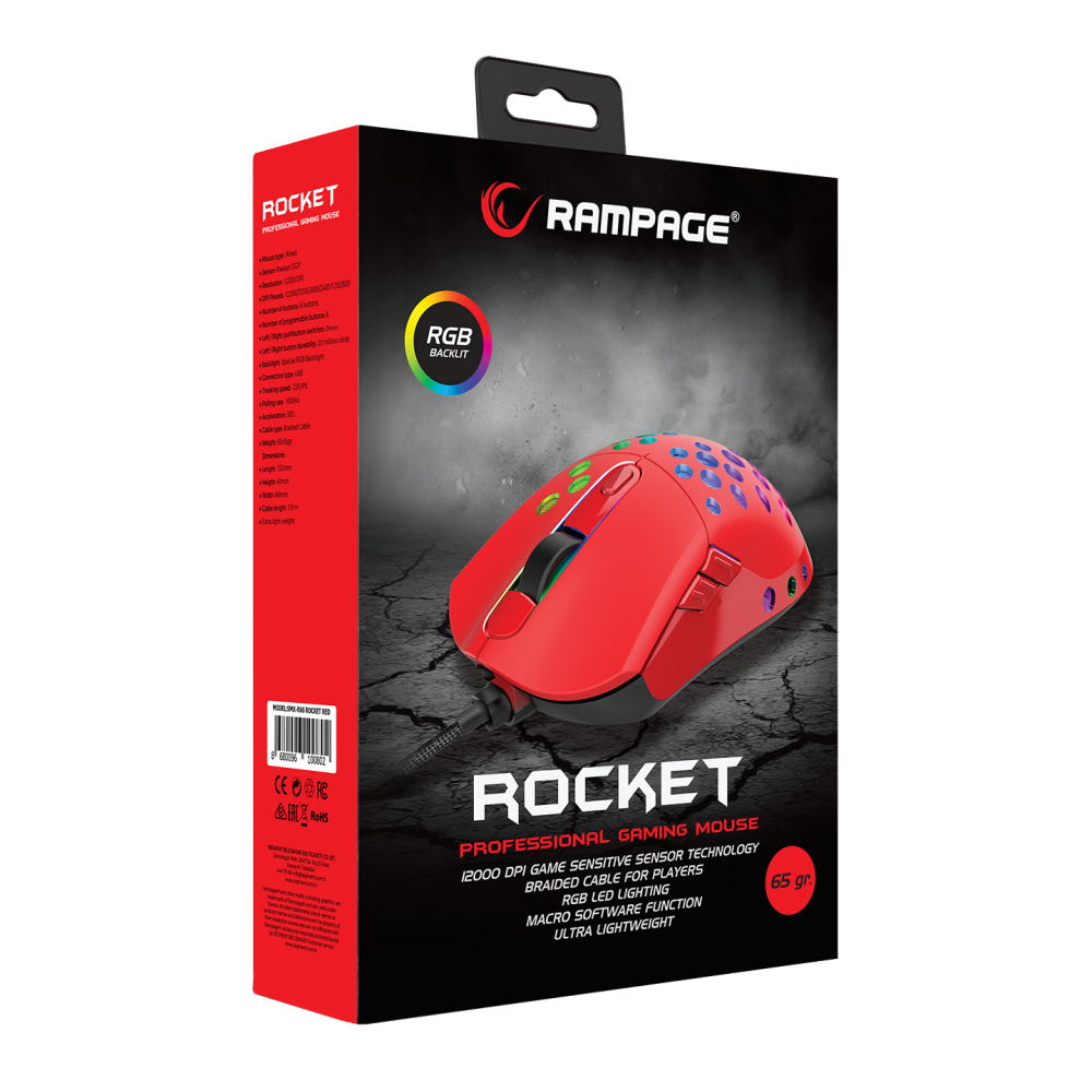 Souris Gaming Rampage Rocket SMX-R66 - 12000 dpi - RGB