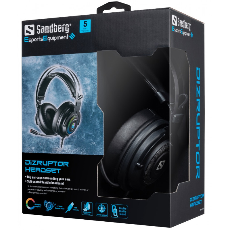 Casque Gaming RGB USB 7.1 Sandberg Dizruptor Noir