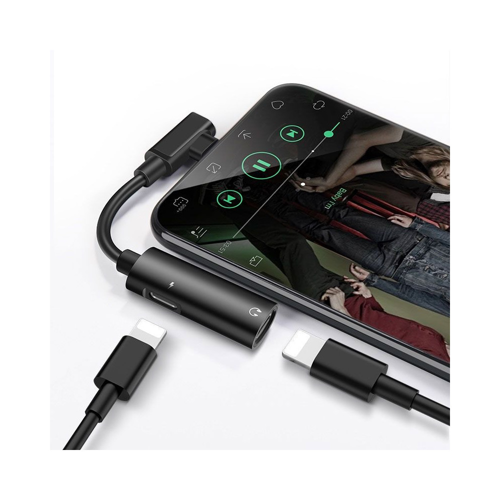 Adaptateur Lightning Hoco LS18 Iphone Charge + Audio Noir