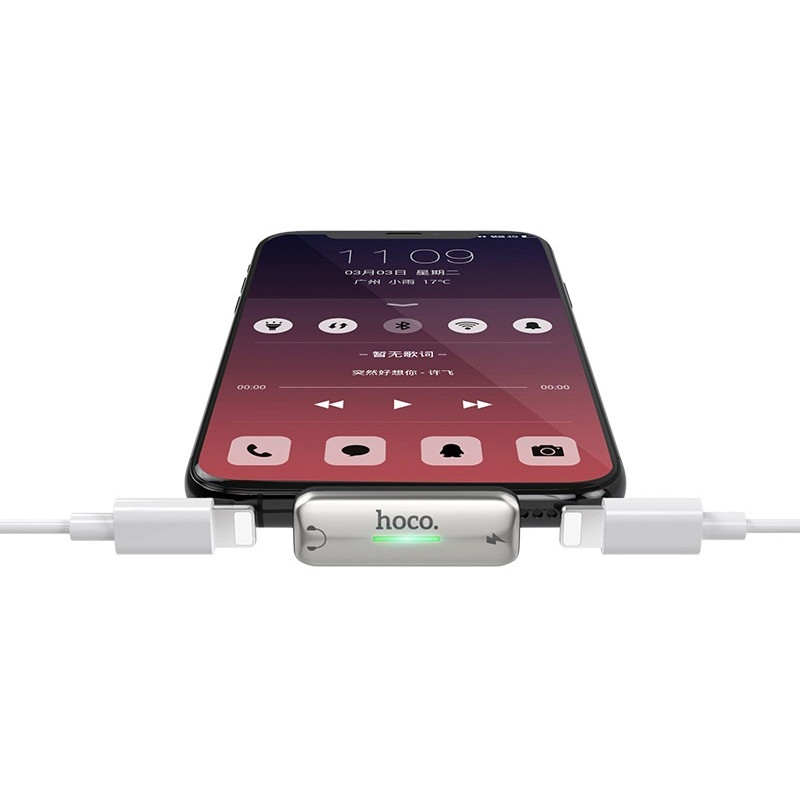 Adaptateur Lightning Hoco LS27 Iphone Charge + Audio Silver