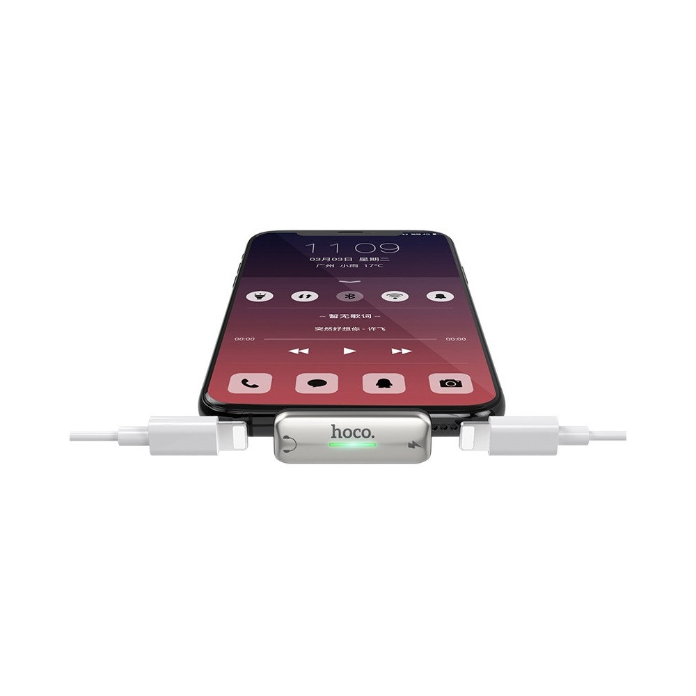 Adaptateur Lightning Hoco LS27 Iphone Charge + Audio Silver