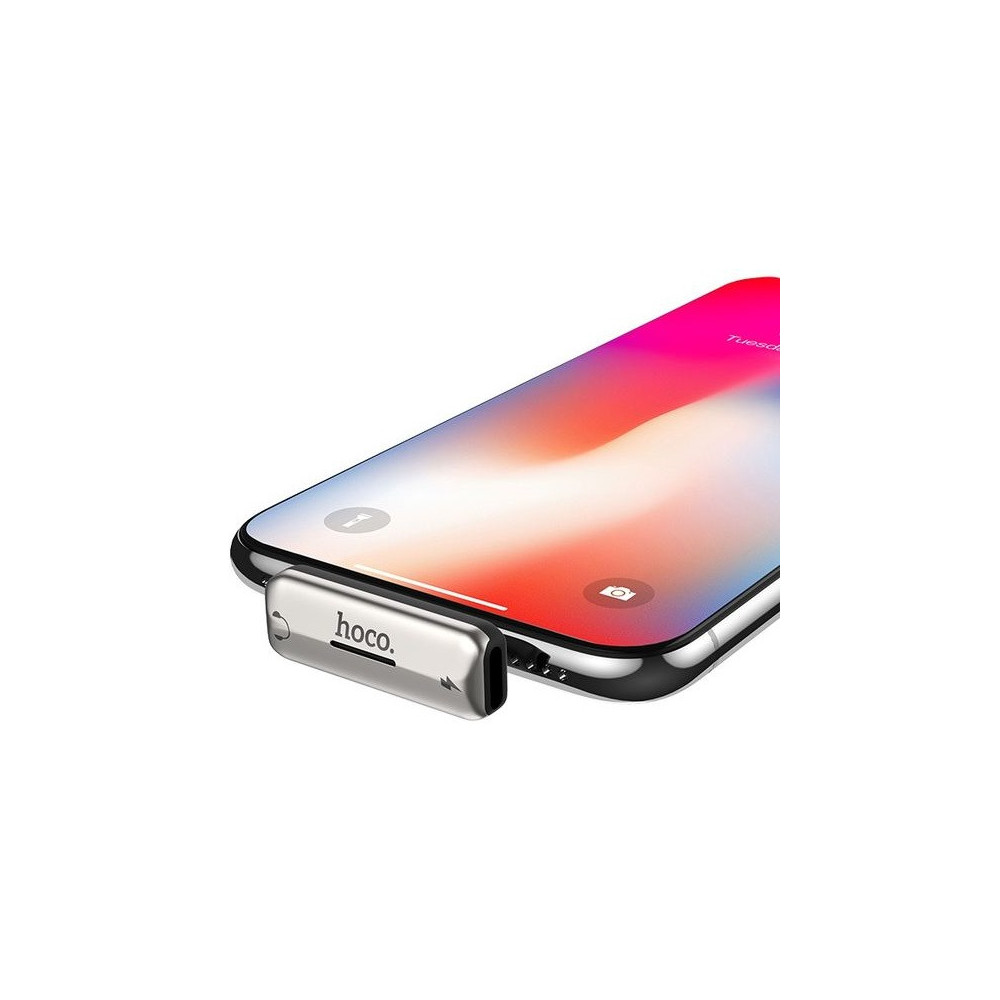 Adaptateur Lightning Hoco LS27 Iphone Charge + Audio Silver