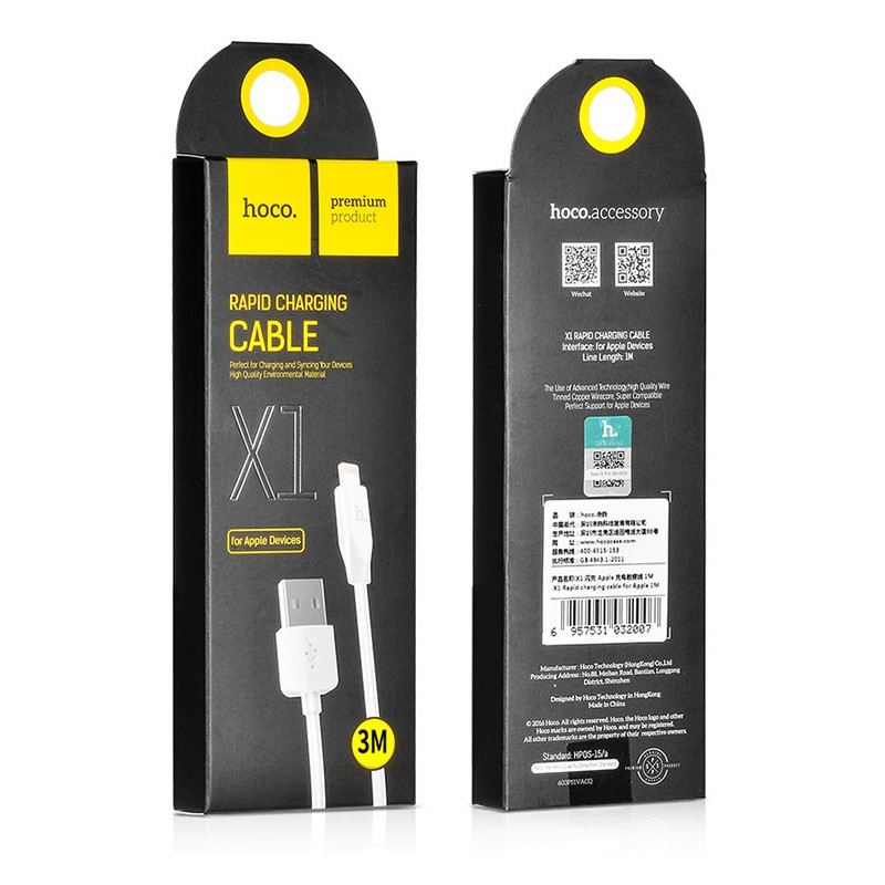 Câble Hoco X1 Rapide iPhone / 3A / Blanc
